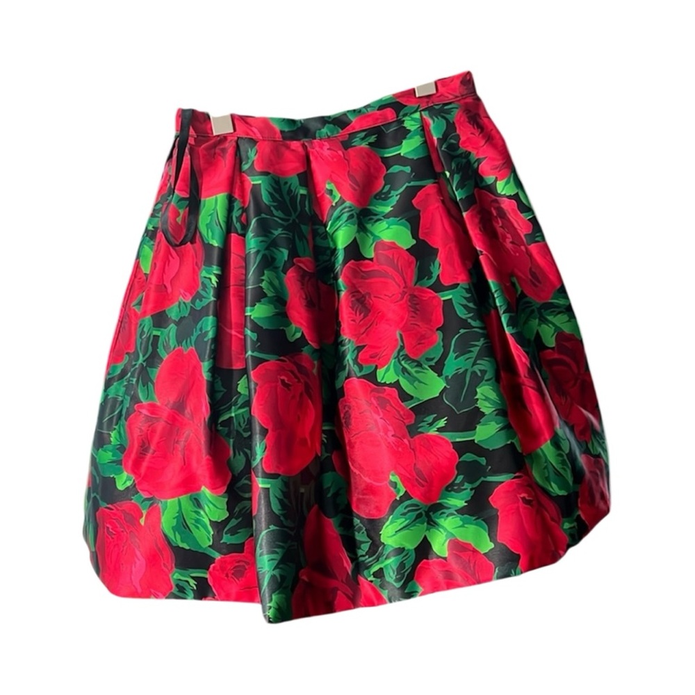 Sherri Hill Red and Green Floral Bubble Skirt